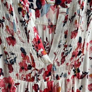 Lucky Brand Floral V-Neck Blouse - Red and Cream